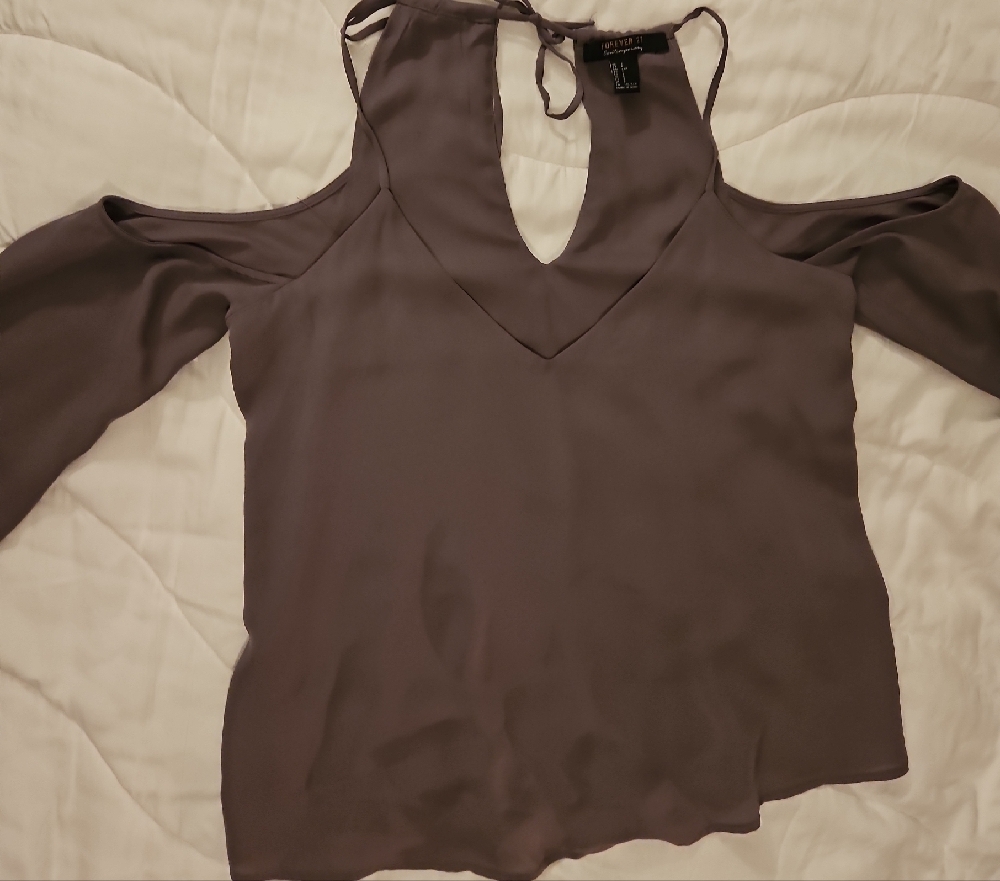 #59 Forever 21 Brown Tie Front Cut Out Blouse